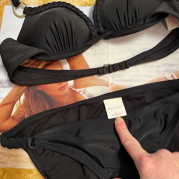 NEW Xhilaration Grecian Braided Hip Moderate Bikini Swim Bottom Black NWOT Sz S - Picture 3 of 14